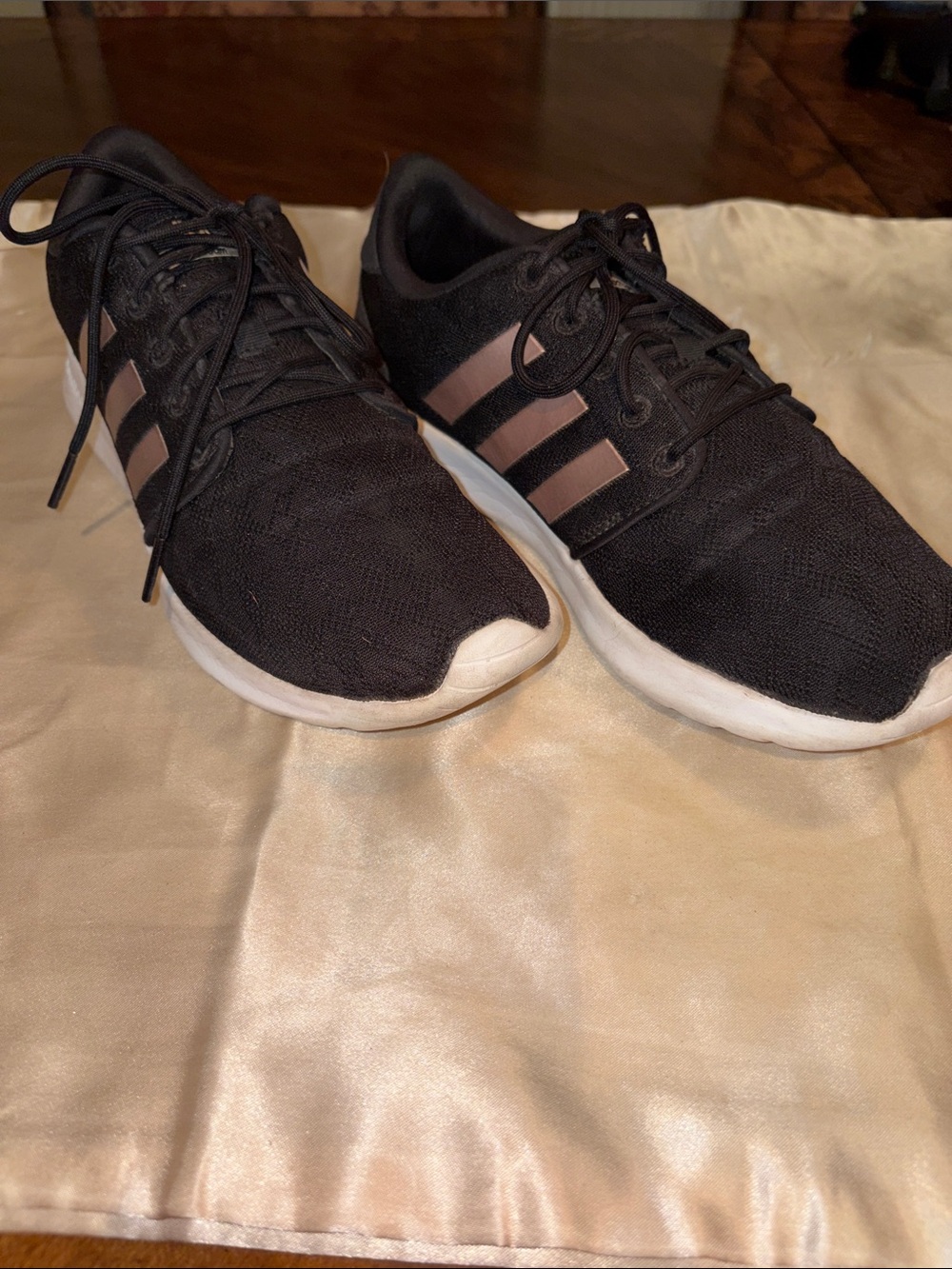 adidas Black Sneakers with Metallic Rose Stripe Accents